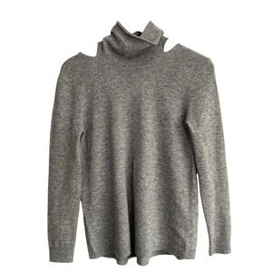 Halston Heritage‎ Womens Sweater XS Gray Wool Cashmere Cut Out Luxury Minimalist